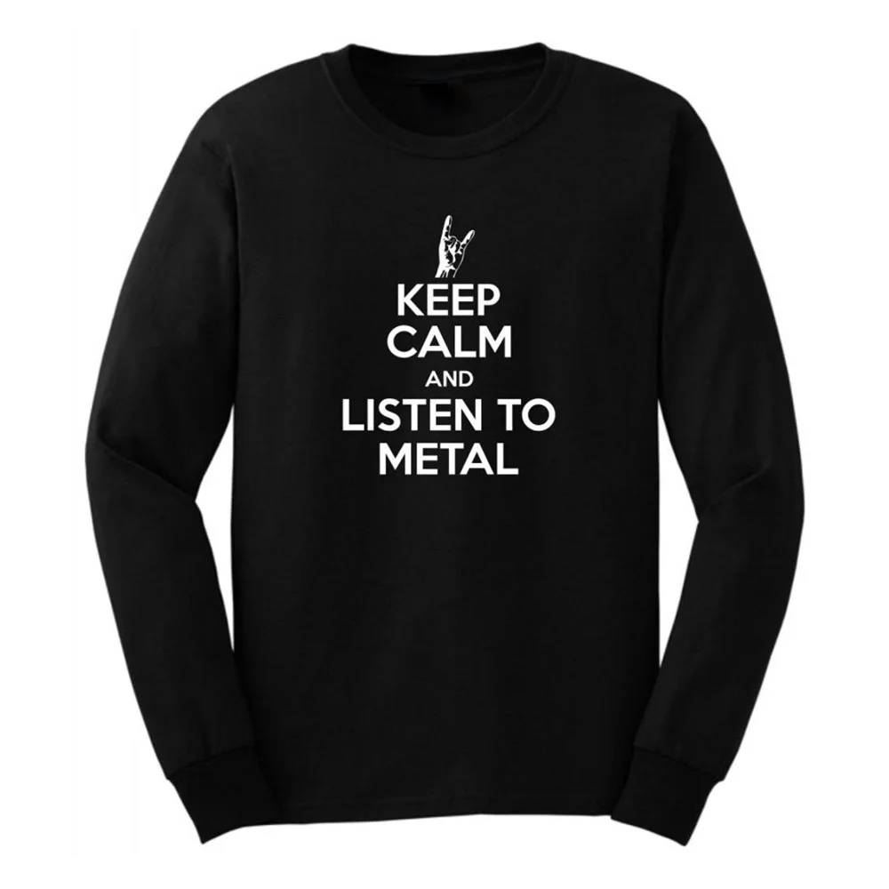  Loo Show Mens Keep Calm and Listen to Metal Long Sleeve Adult T-Shirts Casual Men Tee