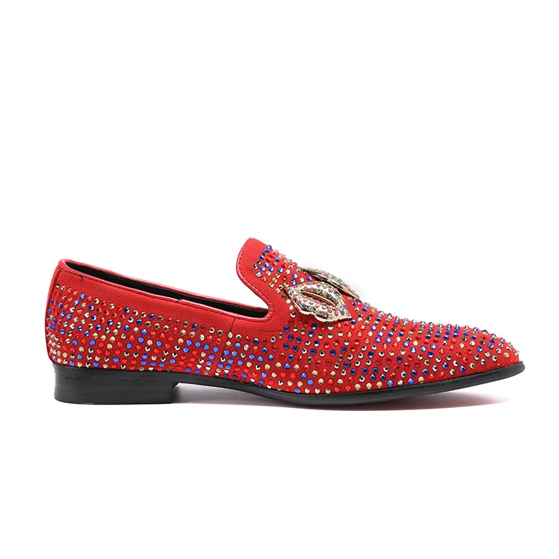 Espadrilles rouge Occasionnels Mabaiwan Chaussures Daim En Cristal Véritable Mode Mocassins Noir De Appartements Strass Cuir Robe Mariage Hommes PTkZuOXi