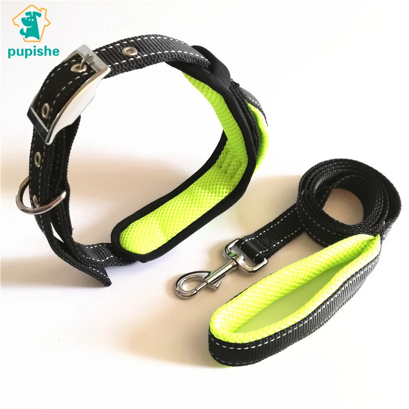 

PUPISHE Pet Collars Handle Dog Collar and Leash Set Reflective Medium Big Dog Collar Lead Adjustable Nylon Protective Padded
