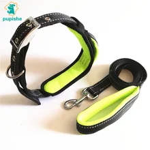 PUPISHE Pet Collars Handle Dog Collar and Leash Set Reflective Medium Big Dog Collar Lead Adjustable Nylon Protective Padded