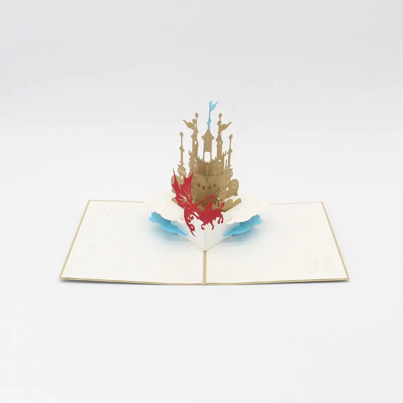  3D Laser Cut Handmade Cartoon Knight Castle Paper Invitation Greeting Cards PostCard Children Kids  - 32792065983