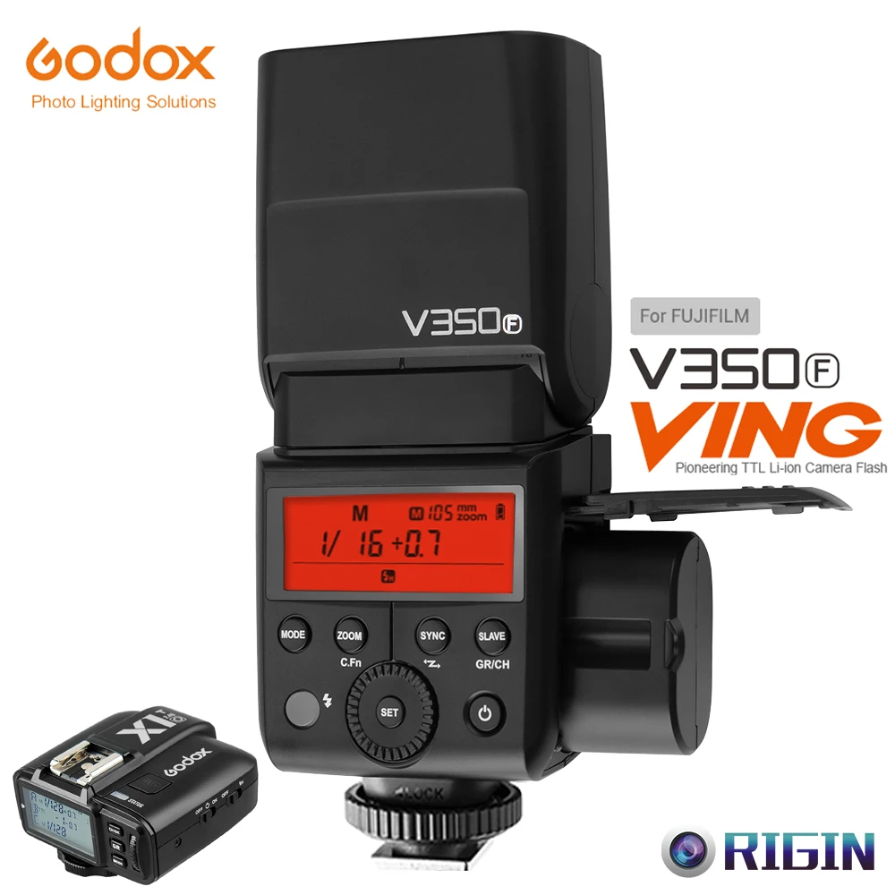 

Godox Mini Li-ion TTL V350F Camera Flash HSS 1/8000s GN36 0.1s~1.7s recycle+2.4G wireless Transmitter X1T-F For Fuji