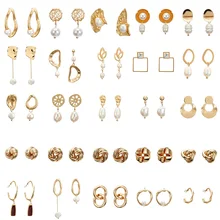 F36 우아한 매트 메탈 골드 스퀘어 하트 삼각형 기하학적 불규칙한 자연 모조 진주 드롭 귀걸이 여자(China)