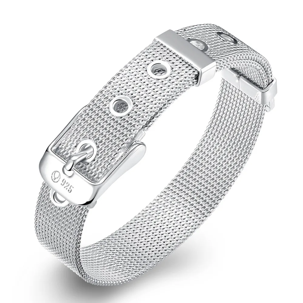

wholesale 925 jewelry Silver plated women's bracelet,silver 10mm Web Watch Belt Bracelets & bangles for women / men