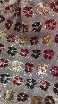 

David-6.1302 Hot selling african sequins lace fabric tessel fringel embroidered tulle mesh lace fabric