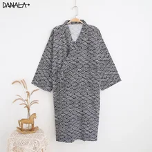 DANALA 100% Cotton Bathrobe Casual Sleeping Robes For Men V-neck Summer Dressing-gown Comfortable Pajamas Yukata Home Robes Men DANALA 100% Cotton Bathrobe Casual Sleeping Robes For Men V-neck Summer Dressing-gown Comfortable Pajamas Yukata Home Robes Men