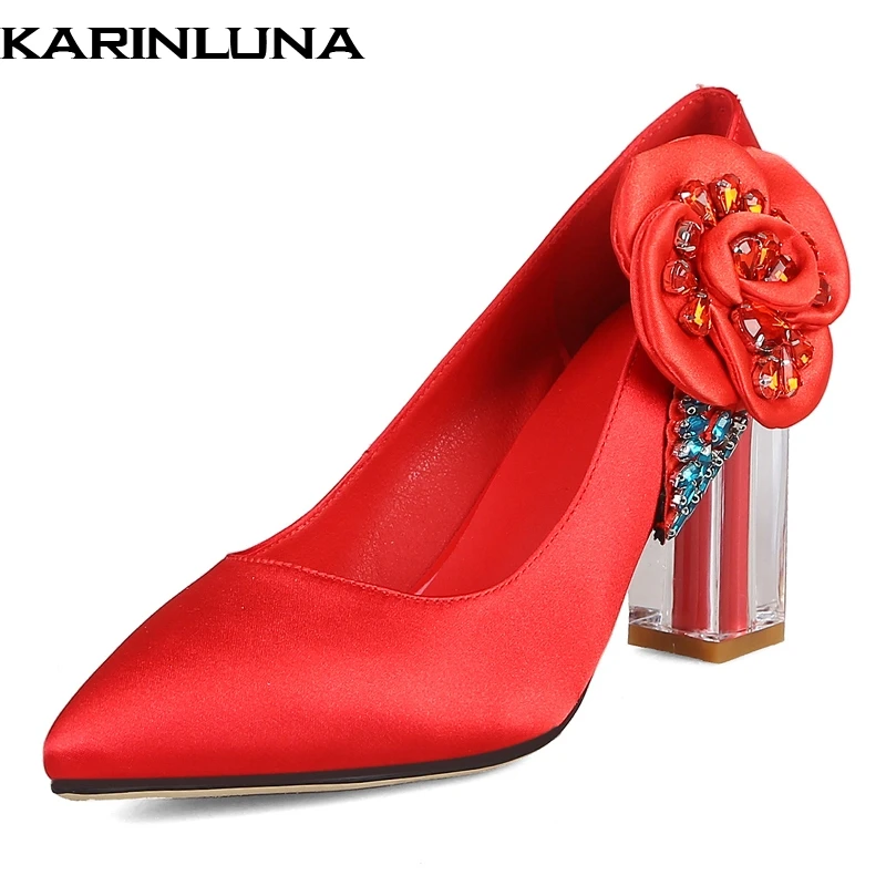 

KarinLuna Plus Size 32-42 Slip On Wedding Pumps Woman Shoes Chunky High Heels Brides Party Shoes Women Pumps