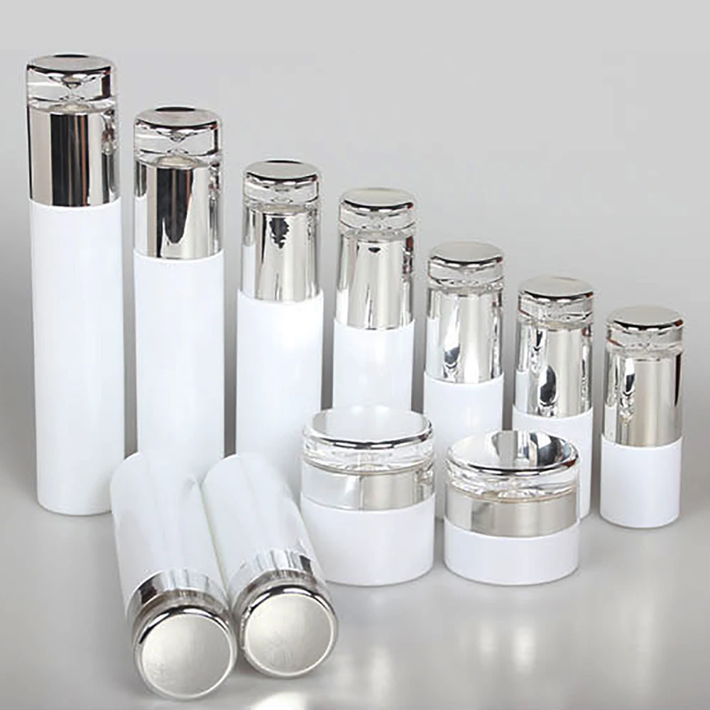 

High grade 30ml round cosmetic container spray bottle with pump, 1 ounce white travel glass bottle for lotion