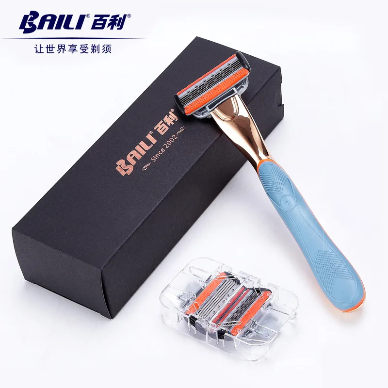 

Brand Baili 5 Layer Safety Razor Blades For Man 1 Handle +3 Heads Razor Knife Blade Shaving High Quality Men Shaver Gift