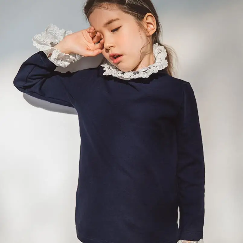 

Toddler Teenager School Girl Lace Blouse Ruffles Kids Shirt Long Sleeve Shirts Children's Clothes Girls Tops And Blouses JW4361