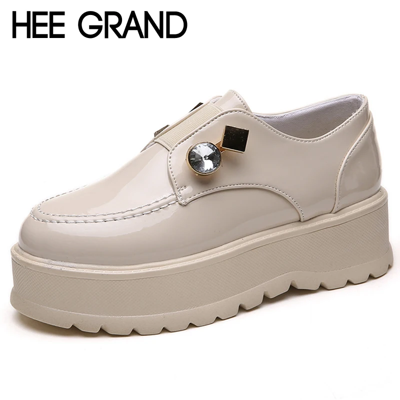 

HEE GRAND Vintage Brogue Shoes Slip On Platform Oxfords Shoes Woman Casual PU Patent Leather Creepers Fashion Flats XWD6847