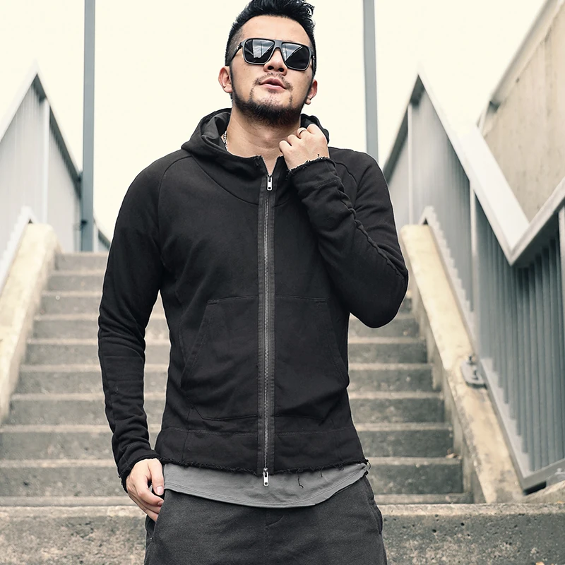 

New Spring Garment Design Sense Back Zipper Men's Hood Guard Men's Zipper Hat Sweatshirt F8285