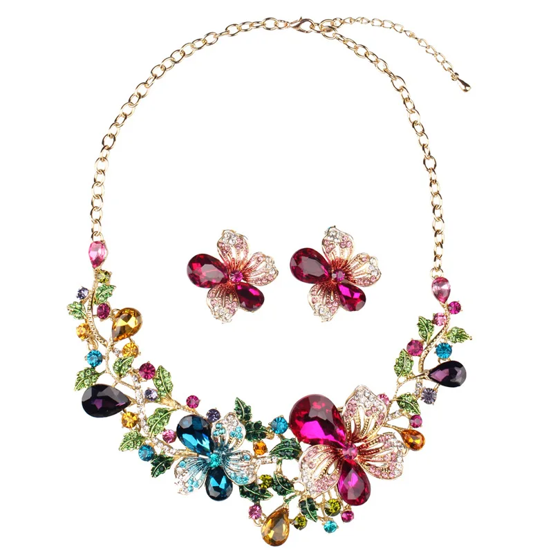 

Fashion High Quality Crystal Necklace Exaggerated Design Charm Women Dance Party Earrings Jewelry Fine Gifts Jewelry Sets