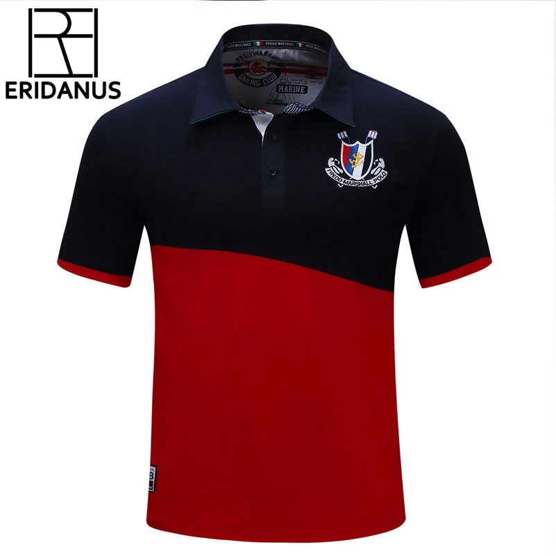 

2018 Brand New Men Polo Shirt Male Solid Polo Homme Casual Short Sleeve Club Tops for Man Patchwork 100% Cotton Plus Size M711