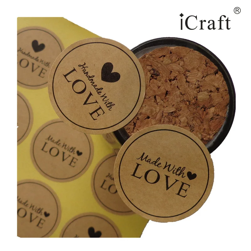 1200pcs Round Kraft Seal Sticker 'Handmade with Love' Gift Seal Label