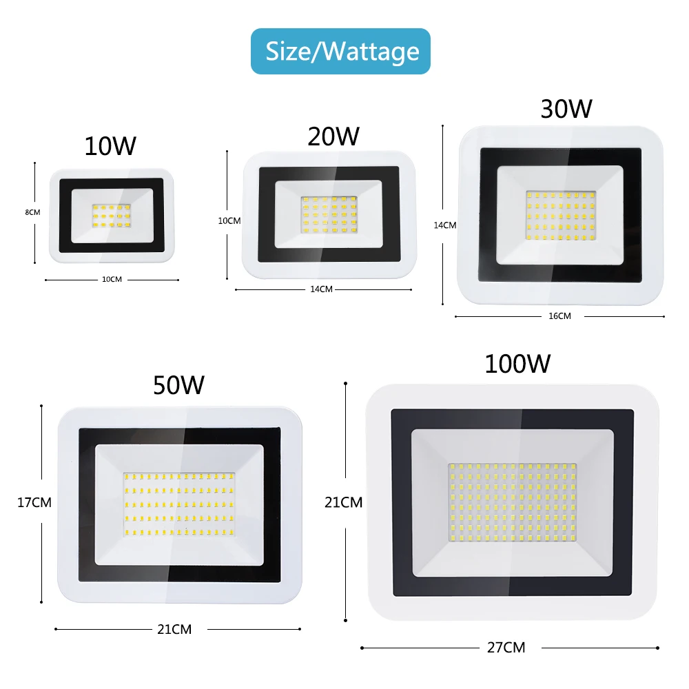 Светодиодный прожектор, настенный отражатель, светодиодный светильник, 10 Вт, 20 Вт, 30 Вт, 50 Вт, 100 Вт, водонепроницаемый, открытый, AC 220 В, точечный светильник для сада, квадратный прожектор, светильник