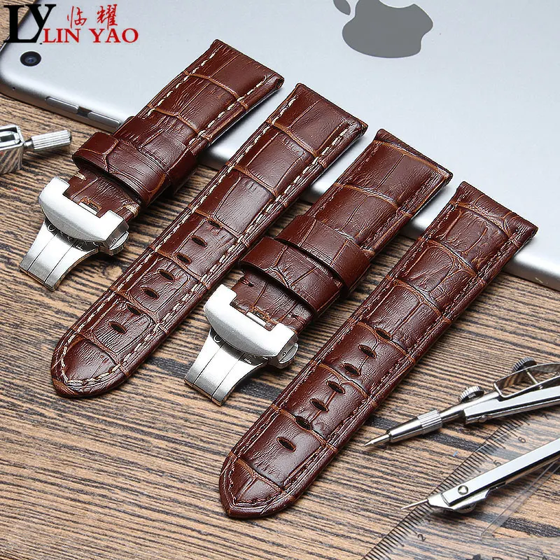 

Apply to apple watch series 1 2 3 strap for iwatch belt for Panerai style high quality handmade Retro Leather band .22mm 24mm.