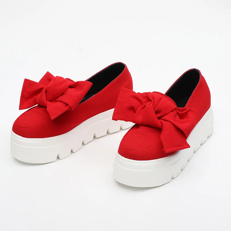 

Women Creeper Fashion Autumn Bowtie Flat Platform Shoes For Woman Shallow Slip On Ladies Moccasins Flock Female Footwear
