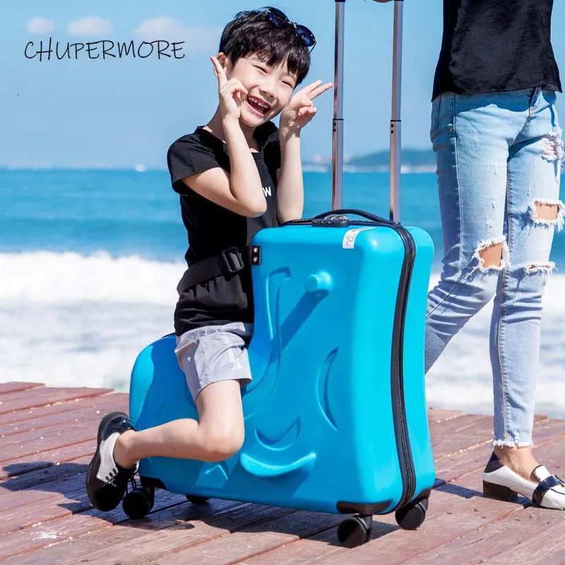 Chupermore милый мультфильм детей прокатки багаж Спиннер высокого класса езды детей тележки для девочек мальчиков чемодан колеса - Цвет: blue