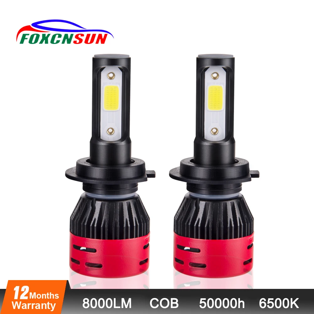 

Foxcnsun 2PCS H1 H3 H11 H4 LED H7 Bulbs 4300K 6500K COB 8000LM Car Headlight Kit 72W H8 H9 9005 9006 Auto Headlamp Hi Lo Beam