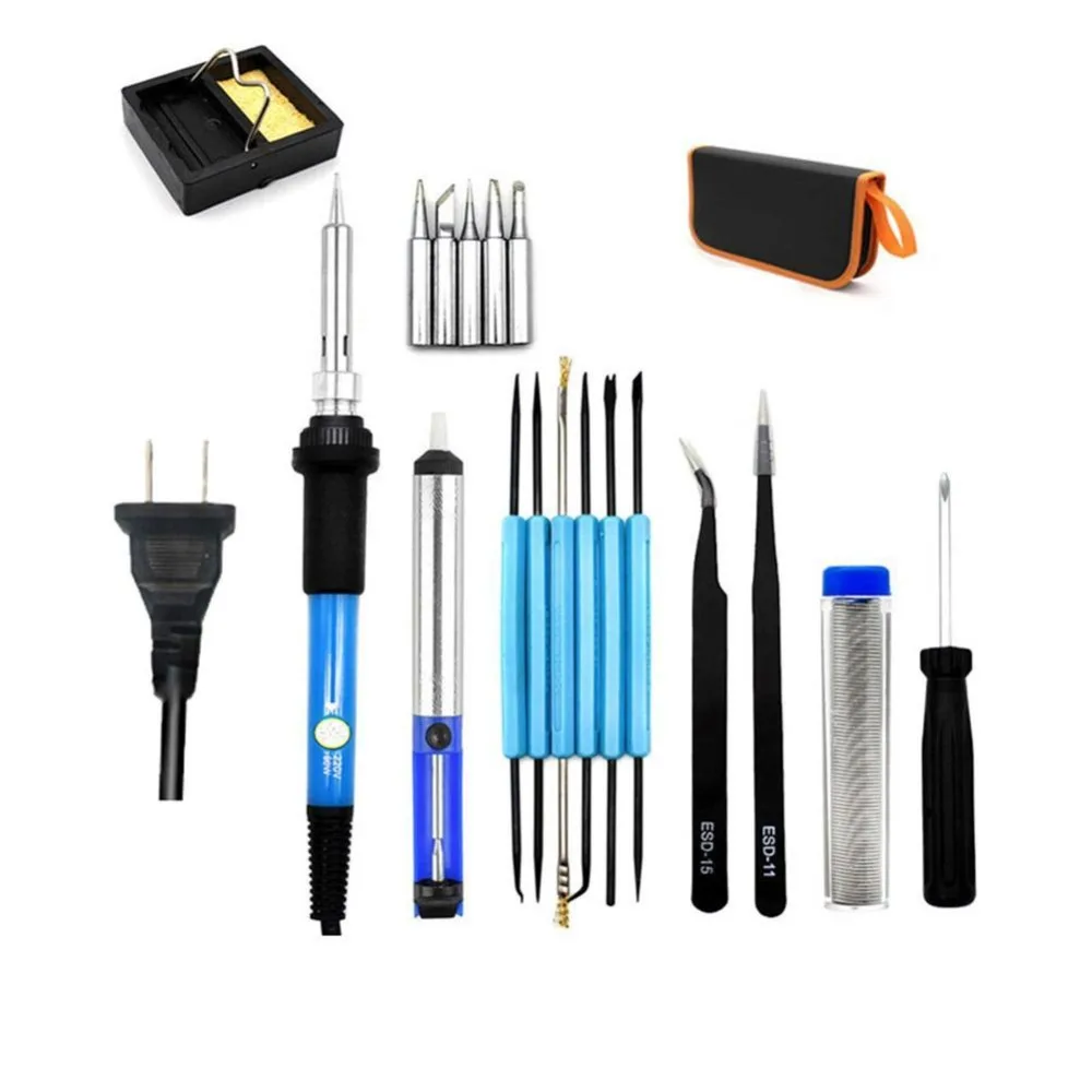 

Electric soldering iron set adjustable temperature portable welding repair tool tweezers tin wire soldering iron suction gun set