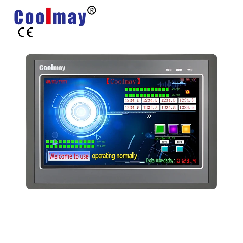 

Coolmay EX3G-100HA-24MR-485P 10 inch large size color touchscreen 12 relay outputs display with plc controller