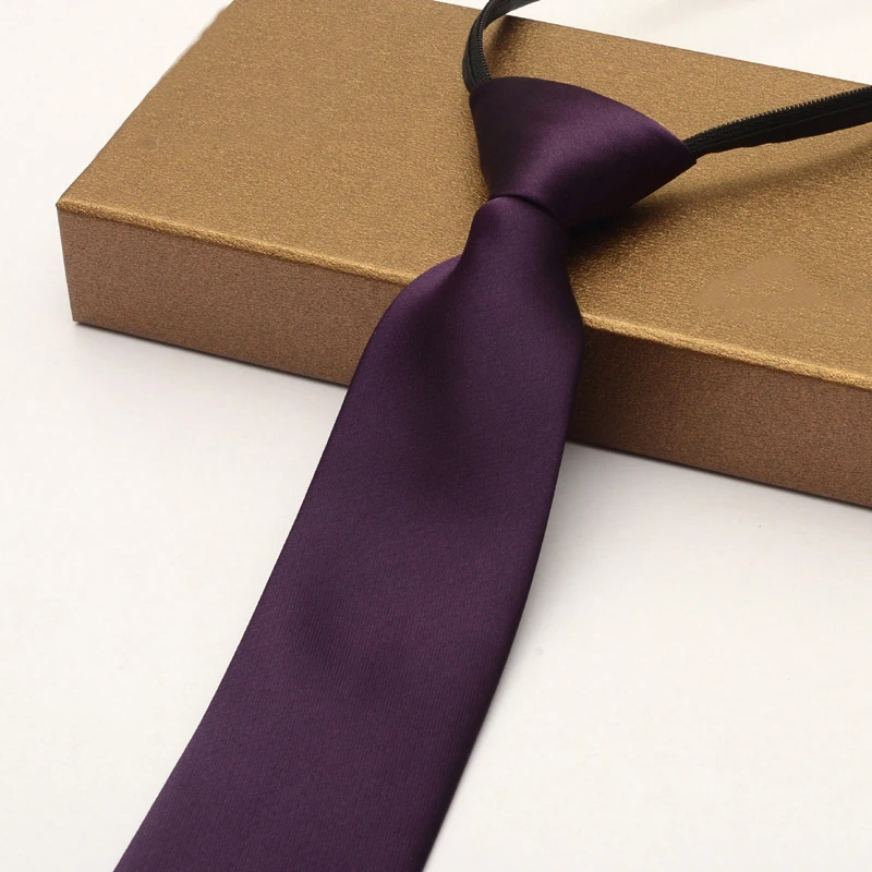 Высокое качество бренд ленивый на молнии галстук для мужчин сплошной цвет Мода Свадьба Жених Формальные деловые мужские галстуки с подарочной коробкой