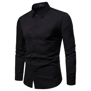 

Envmenst 2019 New Summer Mens Long Sleeve Solid Color Shirts Cotton Casual Shirts Regular Mens clothing Fashion