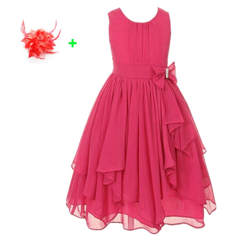 

Kids Party Gown Teenage Chiffon Tulle Flower Girl Dress Yellow Red Hot Pink Children 3 To 12 Years Old Girls Party Dresses