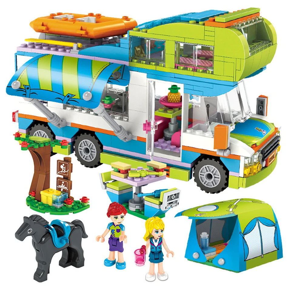 

534PCS Motorhome Camper Car Girls Friends Building Blocks Toys For Children Compatible Legoed Mia's Tree House Figures Bricks