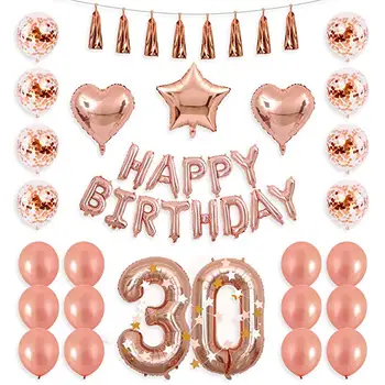 

40inch Rose Gold 13 15 17 20 21 25th Number Balloon Happy 30 Birthday Rose Gold Confetti Balloon with F Happy Birthday Banner