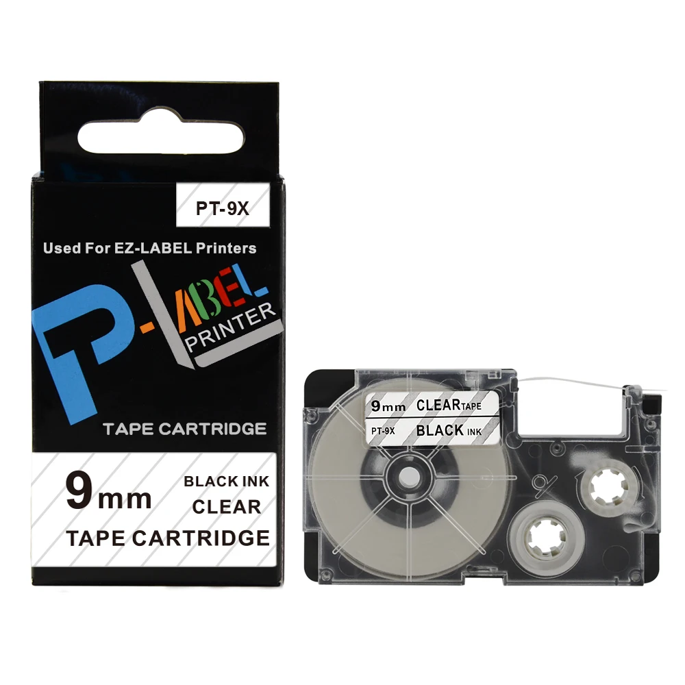 1PCS XR 9X/PT 9X for Casio Label Tape Black on Clear 9mm Label Tapes