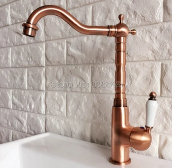 Modern Antique Red Copper Bathroom Basin Faucet Mixer Kitchen Sink Tap Swivel Spout Faucets Deck Mounted Wnf414 modern design antique brass open spout basin faucets fashion bathroom mixer vintage bathroom sink faucet