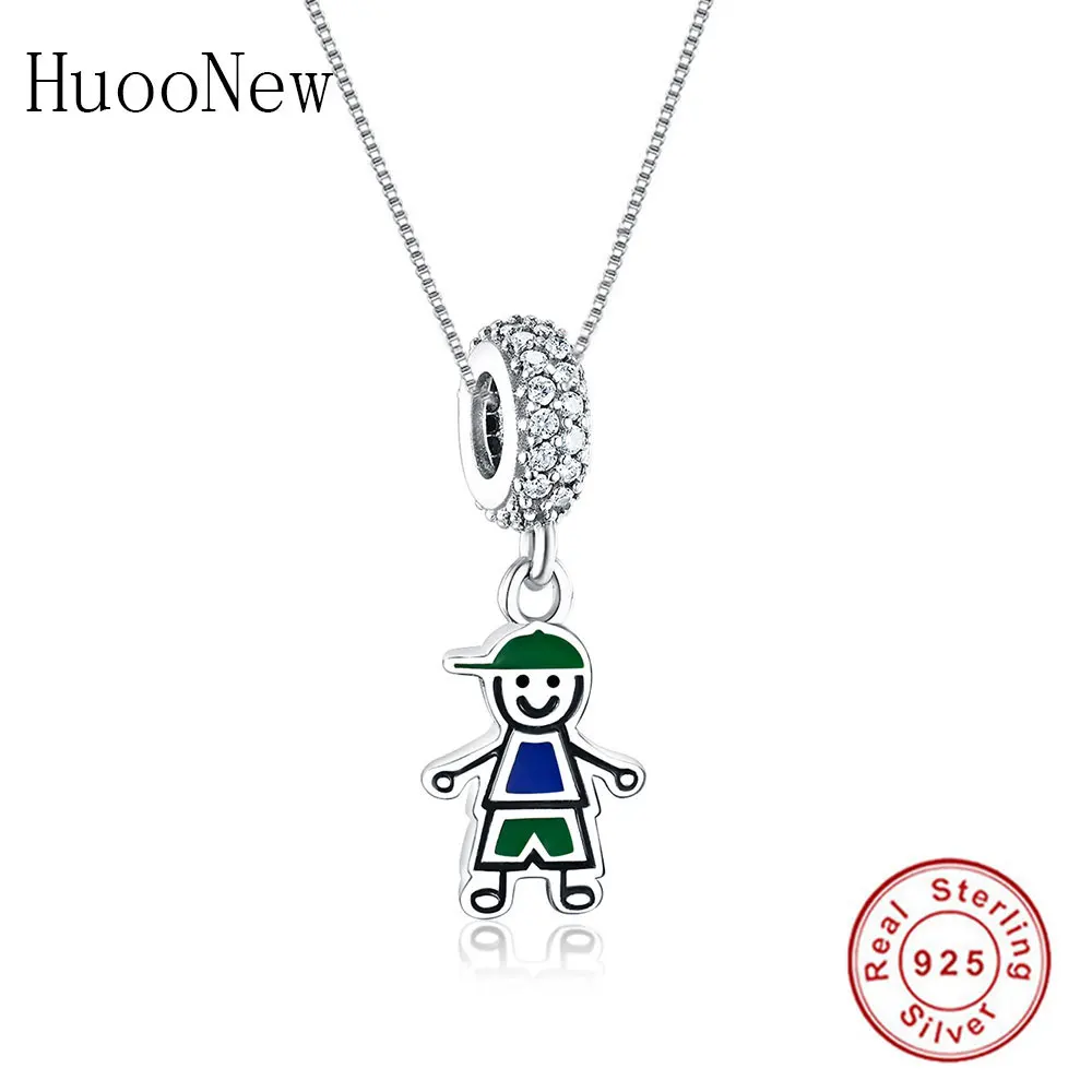 

Huoonew 925 Sterling Silver Sport Green Blue Enamel Boy Hip Child Pendant Necklace Women Jewelry Ethnic Choker Collier Trinket