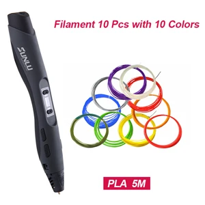 Рождественский подарок для детей SUNLU 3D Ручка низкотемпературная SL-300A 3d печать Ручка 3D печать нити для нового года подарок - Цвет: SL-300AGray-PLA-10Pc