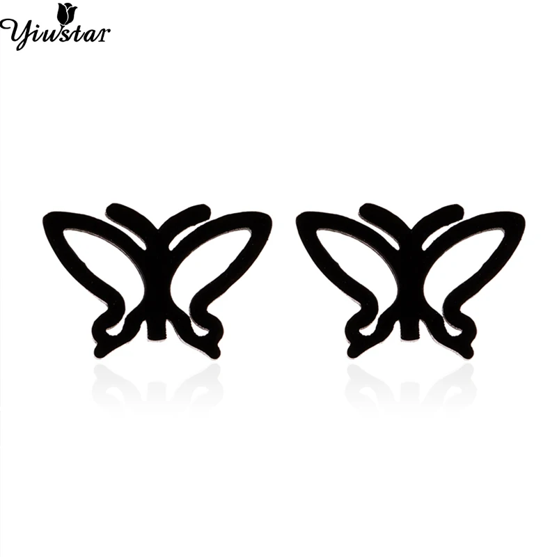 

Yiustar Fashion Black Butterfly Earrings Woman Stainless Steel Earring Black Hollow Animal Stud Earrings for Kids Jewelry Gifts