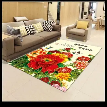 

Luxurious Elegant Peony Fower 3D carpet Living Room Rugs Chinese Traditional Style Large Size Carpets Bedroom Bedside Mat Rug