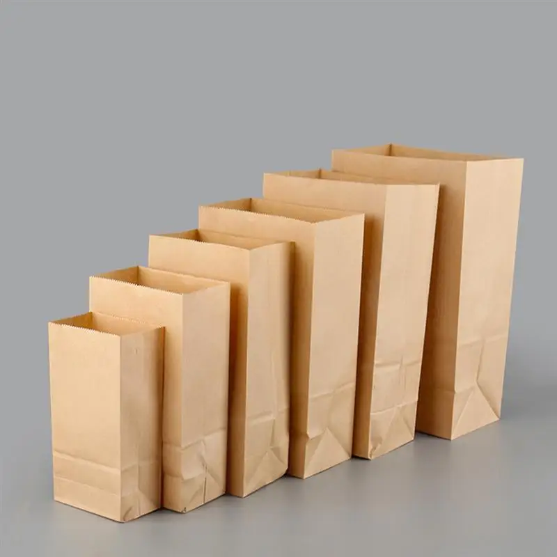 

100PCS Square Bottom Baking Retro Candy Food Paper Bags Kraft Paper Bags Breakfast Paper Bags for Food Party