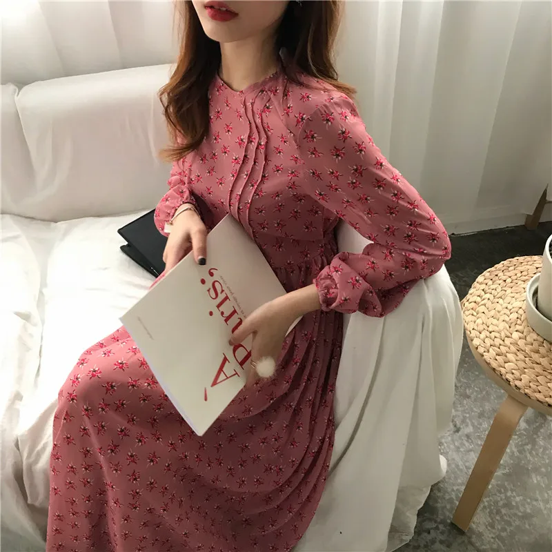 

Sweet Girl Flower Print Chiffon Dress Puff Sleeve a Line Long Dress Spring Robe Longue Vestido Largo Vestiti Lunga