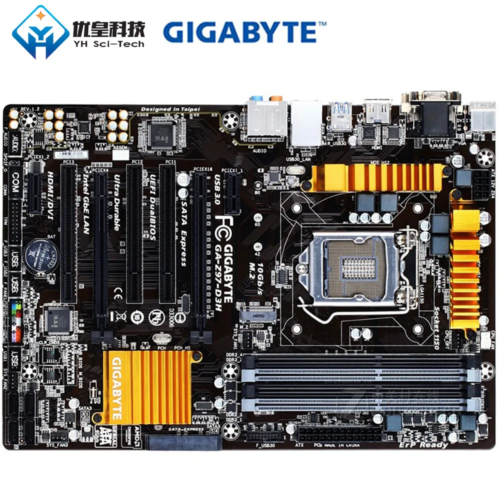 

Original Used Desktop Motherboard Gigabyte Z97-D3H Z97 LGA 1150 Core i7/i5/i3/Pentium/Celeron DDR3 32G SATA3 ATX