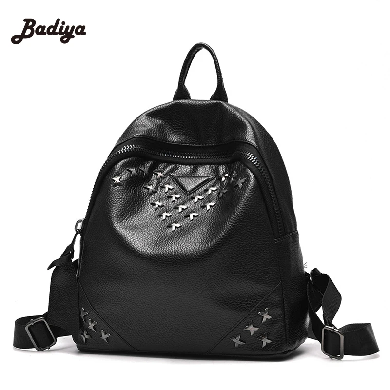 Vintage Casual Daily Backpacks Fashion Lovely Black PU Leather Women Backpack School Bag Female Travel Bags