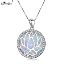 Blaike 925 пробы серебро Радуга Цветок лотоса подвески Белый/Синий огненный опал Ожерелья из камня по дате рождения для женщин Циркон ювелирные украшения