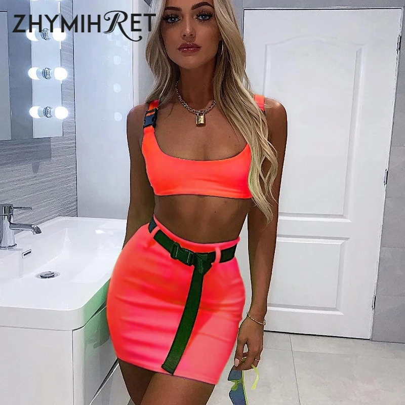 Женский комплект из двух предметов ZHYMIHRE неоново зеленое короткое платье с