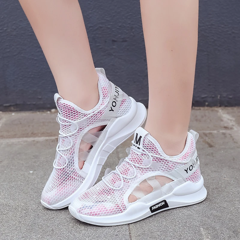 

Brand Design Vulcanized Shoes for Women 2019 New Sneakers Women Breathable Mesh Pink Shoes Lady Casual Hollow Shoe Zapatos Mujer