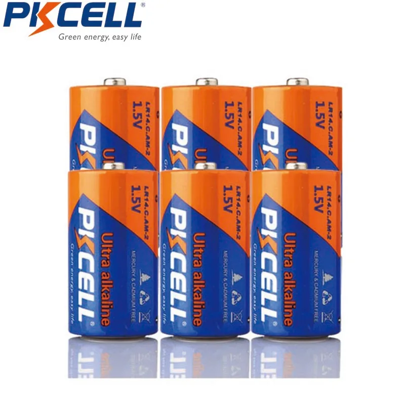 6 шт. щелочные аккумуляторы PKCELL C LR14 AM2 CMN1400 E93 1 5 в|1.5v c lr14 battery|alkaline batterylr14 battery |