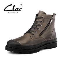 CLAX Men Boot Zipper Autumn High Shoes Genuine Leather Motorcycle Boots Male Winter Shoe Plush Fur Warm Casual Footwear Big Size clax mens winter boot fur warm casual leather shoe male high top snow boots genuine leather plush work shoe plus size
