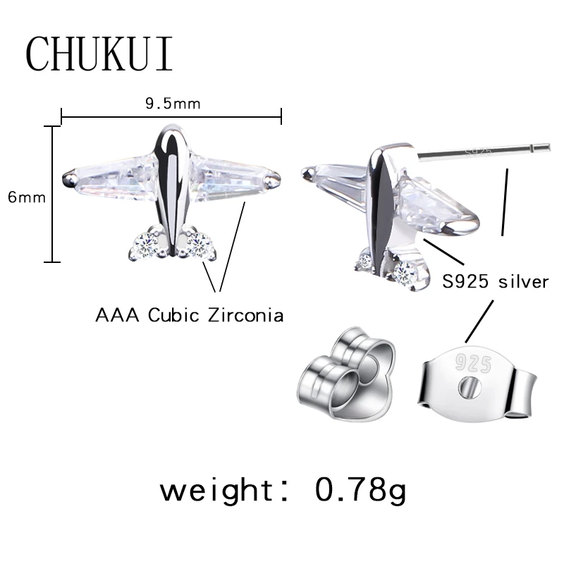 CHUKUI Stud Oorbellen Airplane Shaped Earrings Zircon Stud Earrings 925 Silver Set Pendientes Plata De Ley 925 Mujer Jade (4)