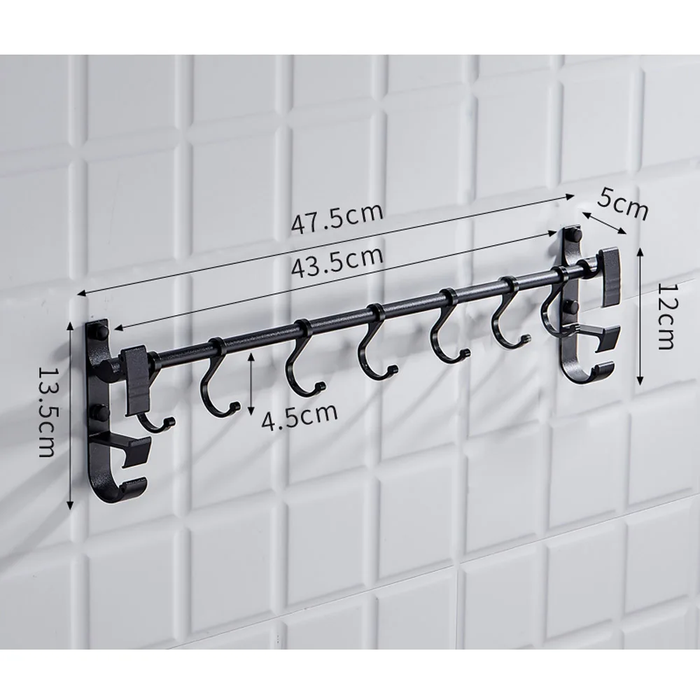 Кухонный дырокол-крючок, рамка многофункциональный настенный подвесной шпатель стеллаж для хранения с крючком сильная паста ряд крюк рамка WY5301622 - Цвет: black 47.5cm