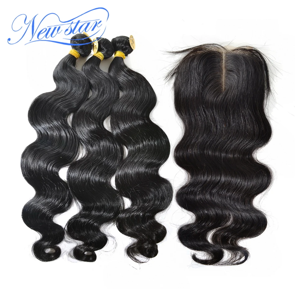 

New star hair Brazilian virgin hair with closure, brazilian body wave 3 bundles with a middle part lace body wave closure