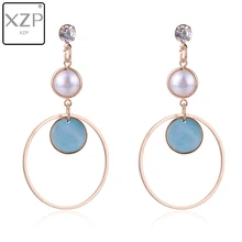 XZP Korean Trendy Geometric Circle Pearl Earrings for Women Wedding Rhinestones Long Dangle Blue Enamel Drop Earrings jewelry XZP Korean Trendy Geometric Circle Pearl Earrings for Women Wedding Rhinestones Long Dangle Blue Enamel Drop Earrings jewelry